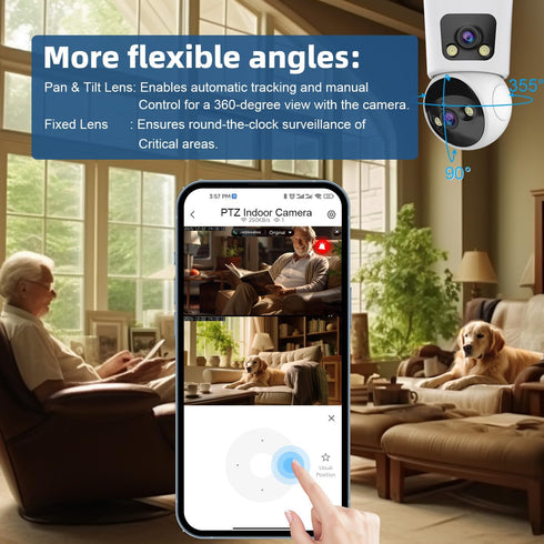 Kinnkall 4MP 360 2.4G/5G 24/7 2-Way Dual Lens Indoor Security Camera, Pan/Tilt Baby & Pet Monitor, WiFi, Motion