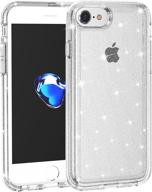 TENOC Glitter Phone Case for iPhone SE (2nd 2020 & 3rd 2022), iPhone 7 & 8, Clear Sparkling Protective Bumper