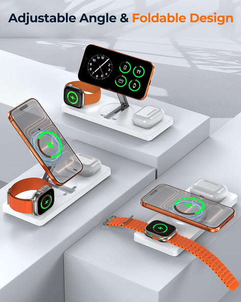 SnugLuv 3-in-1 17 Max/16/15/14/13/12, Foldable Wireless Charging Station for MagSafe, Certified Fast Magnetic Charger