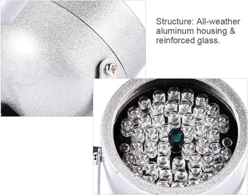 Outdoor Camera IR Illuminator Lights, DC 12V 1A CCTV IR Night Vision Illuminator with 48 LED Waterproof Replacement