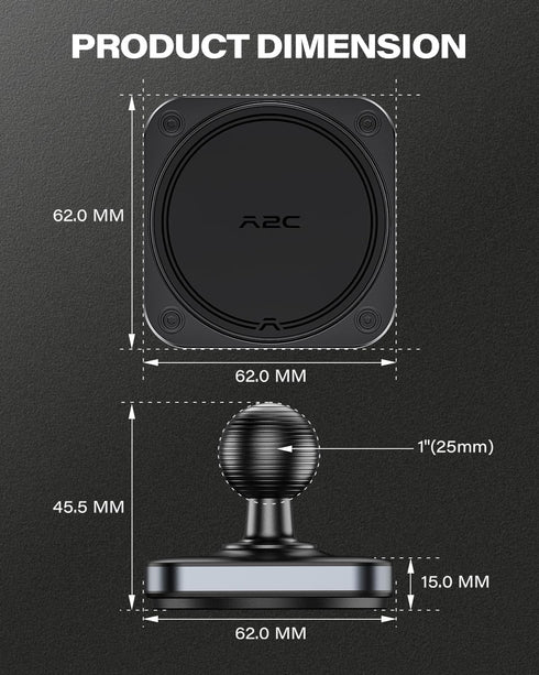 APPS2Car 1" 17-12 Heavy Duty Magnetic Phone Holder Base with Ball for MagSafe iPhone Series, Compatible with RAM mounts
