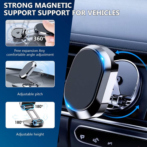 2 Pack Alloy Folding Magnetic Car Phone Holder, 360° Rotation Magnetic Cell Phone Holder for Car, Super Strong Magnet