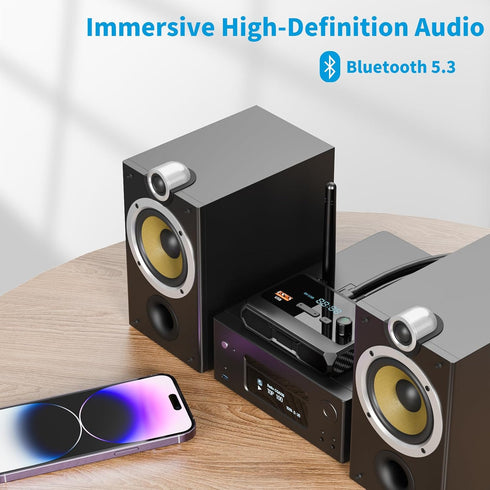 Bluetooth 5.3 Receiver, RCA Adapter, Low Latency & HD Music Audio, Supports Optical AUX 3.5mm for Home Stereo Speakers