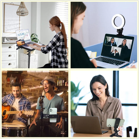 Clip Clamp Phone Holder, Cell Phone Stand for Desk/Table/Glass Door/Desktop Baffle/Easel,360° Adjustment Metal Clamp Mount Compatible with 3.5-6.5 inch Smart Phones
