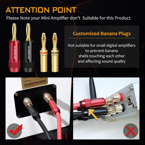 UCINNOVATE 2 Pack Bi-Wire Speaker Cable with Gold Plated Banana Plugs, 13 AWG HiFi OFC Audio Wire (1.5m / 4.9FT)