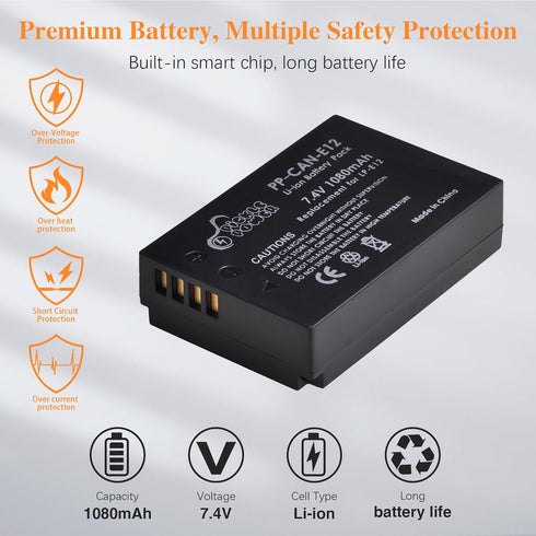 Pickle Power LP-E12 Battery and LED Dual USB Charger for Canon PowerShot SX70 HS, EOS M Series, M50 Mark II, Rebel SL1