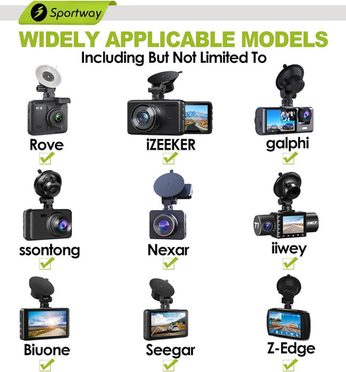 S503 Suction Cup Dash Cam Mount Holder (5th Gen) with 3pcs 360 Rotating Joints for Rove, Nexar, Z-Edge, Kingslim