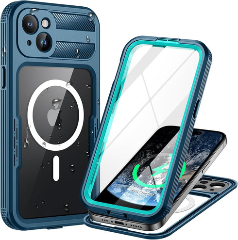 Lanhiem Magnetic iPhone 15 Case, IP68 Waterproof Dustproof with Built-in Screen Protector - 6.1 inch