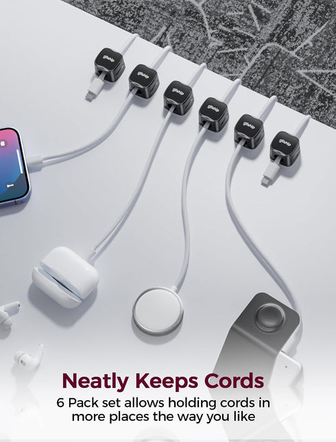 gliship [2025 6-Pack 6 Upgrade Magnetic Cable Clips - Cell Phone Cord Holder for Nightstand, Mini Cube Cord Holder