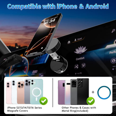 Belcompany 16/15/14/13/12 Vacuum Magnetic Suction Phone Holder, Car Suction Cup Phone Mount Stand, Foldable