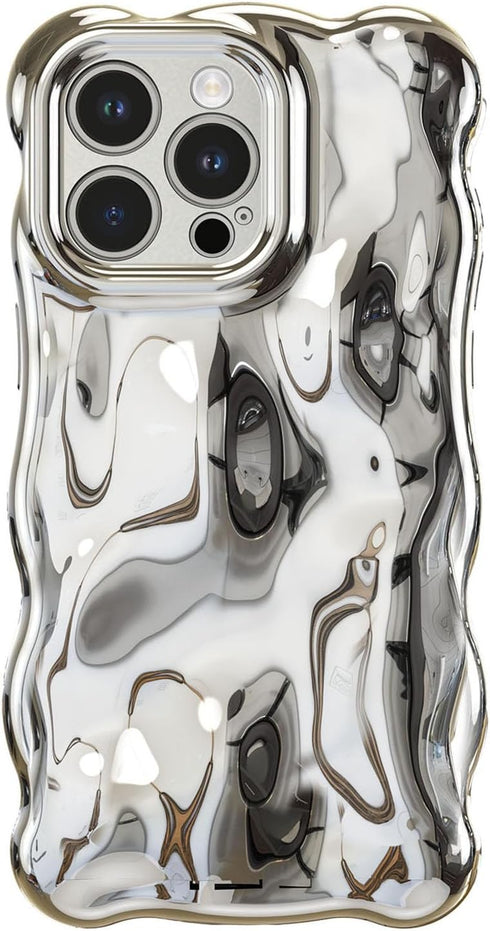 UEEBAI Silver Case for iPhone 13 Pro Max 6.7 inch, Cute Solid Color Curly Wave Shape Shockproof Soft Bumper