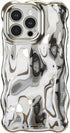 UEEBAI Case for iPhone 15 Pro 6.1 inch, Cute Solid Color Curly Wave Shape Shockproof Soft Bumper Phone Case - Silver