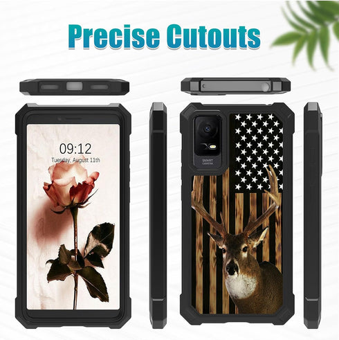 Shop TCL ION X & ION V Case with Glass Screen Protector, Heavy Duty Rugged PC & TPU Bumper, American Flag Deer Design.