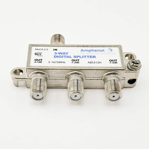Amphenol 3-Way Digital Coaxial Splitter, MoCA 2.5 ABS313H for Signal Distribution.