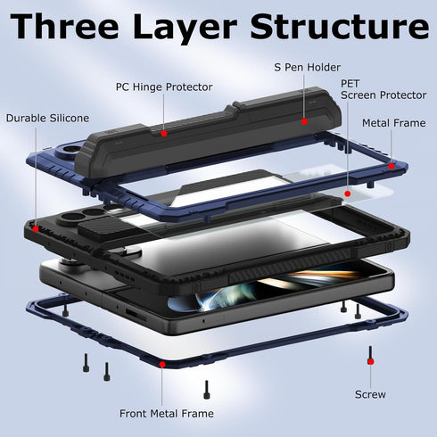 Military Rugged Heavy Duty Metal Case for Samsung Galaxy Z Fold 4 - Built-in Screen Protector, Full-Body Drop