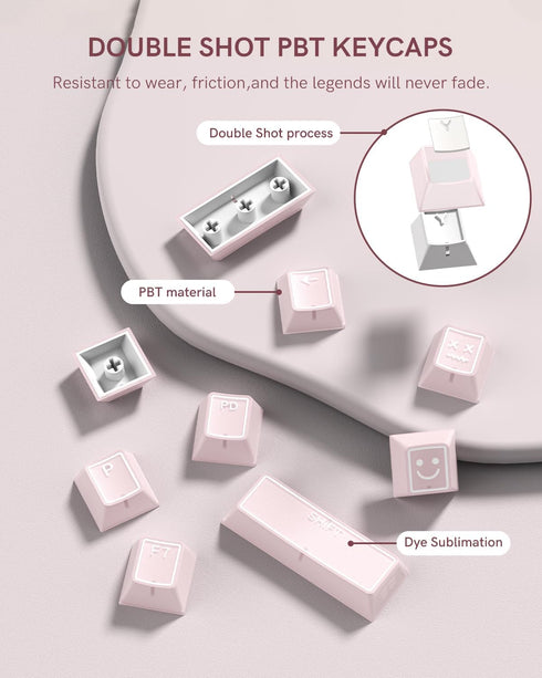 Klymra 142Key Set, 142 60% 65% 75% 87 104 108 Pink Jade keycap, Translucent Double Shot Keys Cherry Profile for Layout
