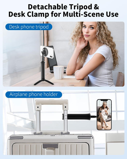YCNEW Magnetic Mini Tripod for iPhone, Desk Magnetic Phone Stand with Detachable Tripod & Desk Clamp, Portable