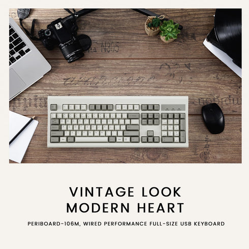 Perixx PERIBOARD-106M, Wired Performance Full-Size USB Keyboard, Curved Ergonomic Keys, Retro Gray/White
