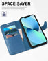 TUCCH iPhone 13 Wallet Case 5G, Lake Blue, Magnetic Folio, RFID Blocking, TPU Interior, Flip Cover, 6.1" Compatible.