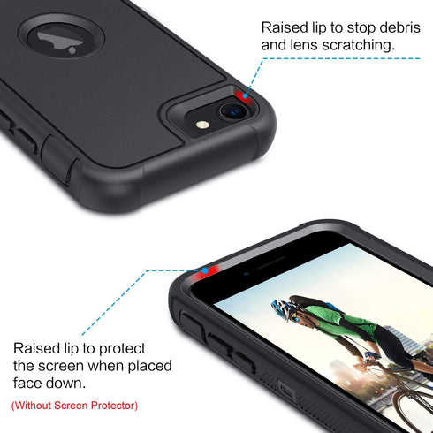 DUEDUE Case for iPhone SE 2022/2020, Military Grade Shockproof Heavy Duty Rugged Cover with Kickstand, Black