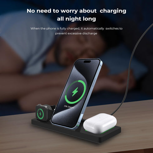 Wireless Charger Station 3 in 1, Fast Charging for iPhone 15/14/13/12, Apple Watch, AirPods with Adapter
