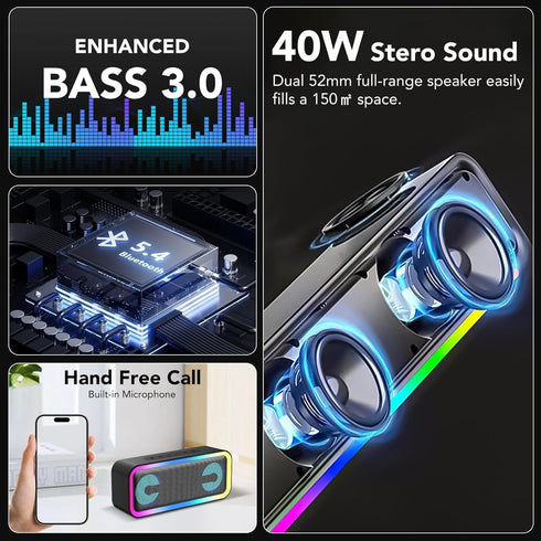 IKT 30W Bluetooth5.4, Bass,24H IPX7 Portable Bluetooth Speaker with Lights x Holidays/World Cup Stuffers, Loud Stereo