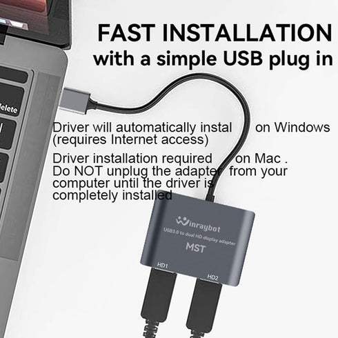 USB to HDMI Adapter for 2 Monitors, USB3.0 to Dual HDMI Adapter for 3 Monitors, External Video & Graphics