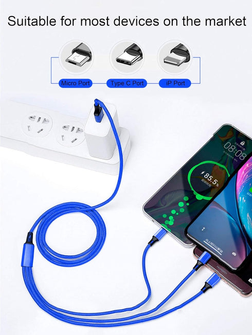 Multi Charging Cable 10FT, Long Nylon Braided 3 in 1 Charger Cable Adapter for Phone/Samsung Galaxy/PS5/Huawei (Blue)