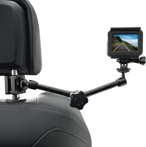 Car Headrest Camera Mount for GoPro/Insta 360/DJI OSMO, 10 inch Length Magic Arm, Aluminum Alloy