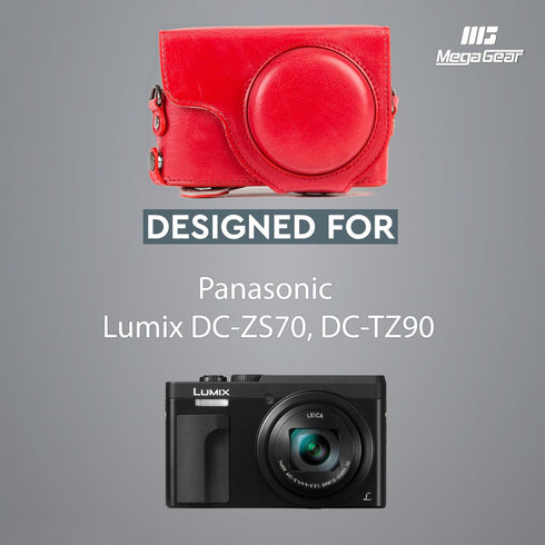 MegaGear MG1262 Ever Ready Leather Case for Panasonic Lumix DC-ZS80, DC-ZS70, DC-TZ95, DC-TZ90 - Red