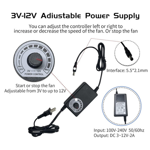 120mm 120V 110V 220V 12V Computer Fan with AC Plug, Variable Speed Axial Muffin PC Fan with Controller Small Case