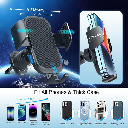 Newest Metal Hook Car Vent Phone Holder Mount, Ultra Stable Clip for iPhone 15 14 13 12 Pro Max, Samsung, Google