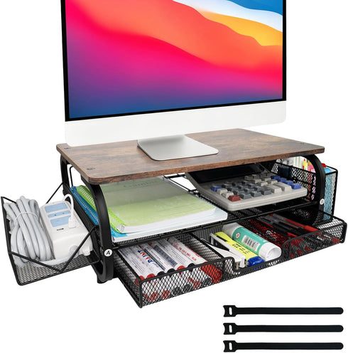 Desk Organizers and Accessories Monitor Riser, Monitor Stand with Drawer (2-Tier Drawers)