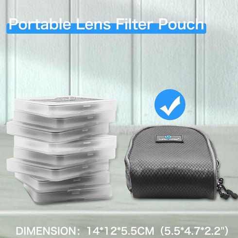 Lightdow Camera Filter Bag, Detachable 8-Slot Lens Filter Carry Case Photography Filter Holder Belt Loop Pouch Water-Resistant and Dustproof Design for 37mm-95mm Filters