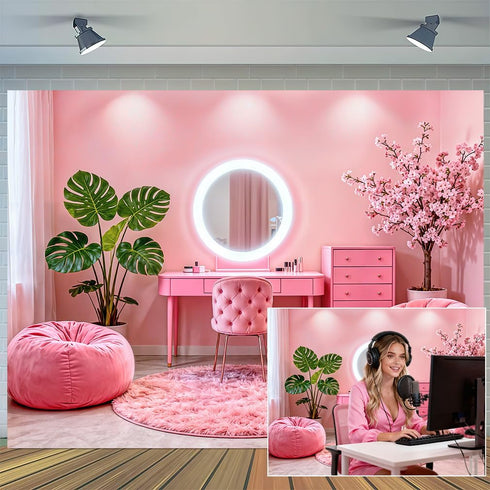 VeiVian 10X8ft Pink Vanity Backdrop Virtual Home Photography Background for Video Recording Live