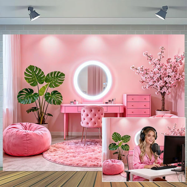 VeiVian 10X8ft Pink Vanity Backdrop Virtual Home Photography Background for Video Recording Live