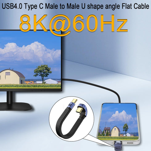 QIANRENON 240W USB4.0 C PD Fast Charging Cable, 40Gbps Type C U Angle Short Cable for Phone Thunderbolt 3/4, 13cm/5.1in