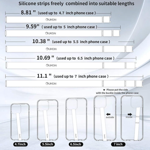 UKON Silicone Phone Grip,2 PCS Phone Strap Reusable Finger Holder with Three Short Silicone Strips DIY Combination to Fit 4.5"-7.5" Phone Case for Travel Shopping Office(White)