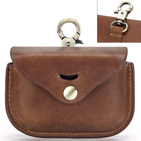 Compatible with So-ny WF-1000xm3 Case, Personalized Leather Case with Carabiner, Shockproof Cover (Brown)