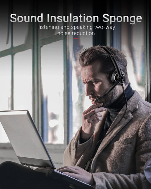 Wired Headset with Microphone for PC & Laptop - Noise Cancelling On-Ear Headphones with 3.5mm Jack, In-line Control