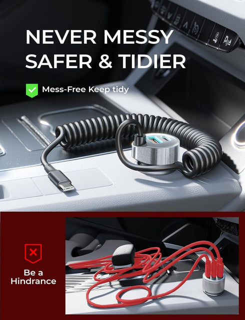 LISEN 65W USB C Car Charger, Fast Charging Adapter for iPhone 15/15 Pro Max, PD & QC3.0 Type C Car Charger