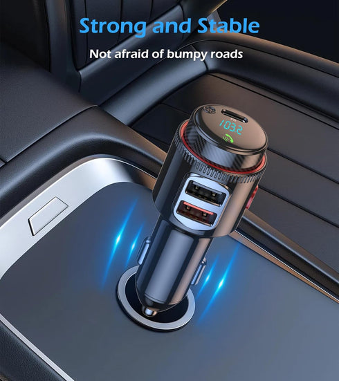Wireless FM Transmitter Car Bluetooth Adapter, USB C & QC3.0 Dual Fast Charging, Cigarette Lighter Radio Music,