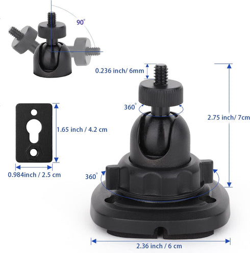 2 Pack Speaker Wall Mount Holder for 1/4"-20 Threaded Keyhole, 360 Rotation Adjustment, Aluminum Alloy Mount, Black