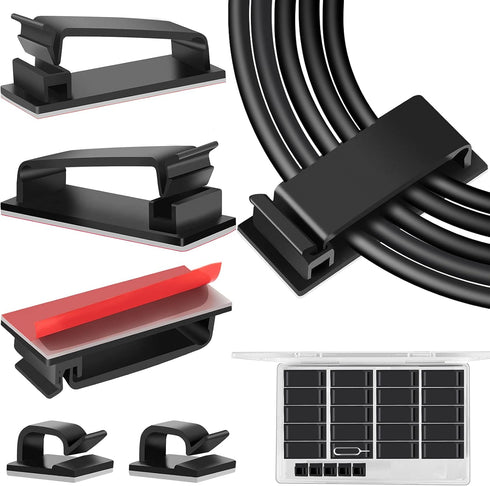 50 PCS Cable Management Clips, Large Black Cord Organizers for Under Desk, Adhesive Wire Holder Clips