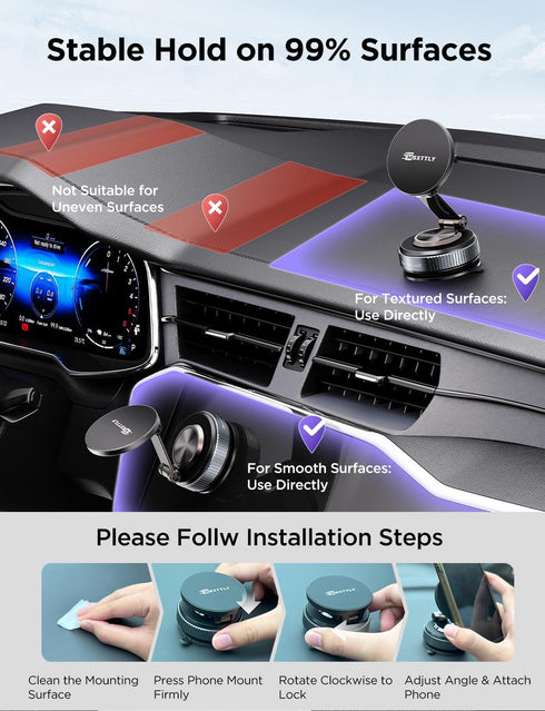 MSXTTLY Mount360 2026 17 16 15 14 13 12, Car Phone Holder Magnetic Phone Adjustable Suction Magnets for MagSafe