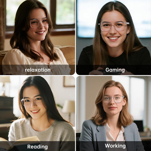 GenXenon (GS03-C) Smart Glasses for Women, Clear Frame Blue Light Glasses, Magnetic Charging, Open-Ear Design, Voice