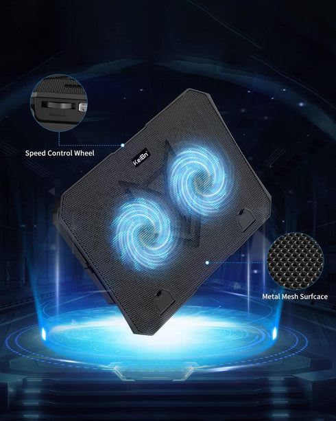 KeiBn Laptop Cooling Pad, Gaming Laptop Cooler with 2 Fans, 5 Height Stands, 2 USB Ports for 10-15.6 Inch Laptops