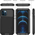 Lanhiem Metal Case for iPhone 12, Heavy Duty Shockproof Rugged Case with Built-in Glass Screen Protector (Black)