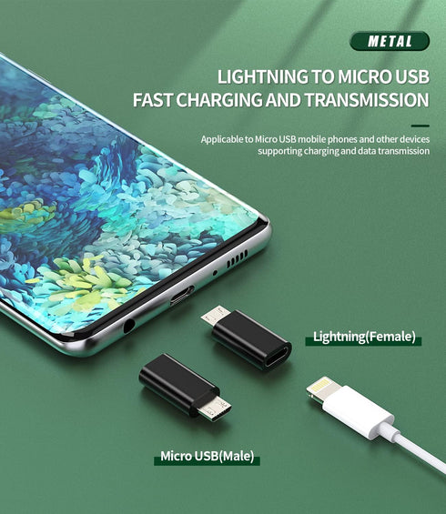 Lightning Female to Micro USB Male Charger Adapter 3 Pack - Android Power Charging Data Sync Cable for Galaxy S7, LG