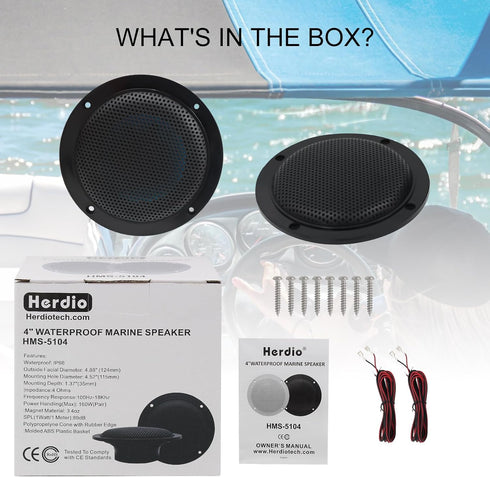 Herdio 4 Inches Waterproof Marine Ceiling Speakers - 160 Watts Power, Low Profile Design, 1 Pair (Black)